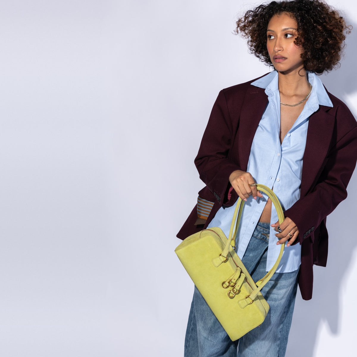 Sadie Satchel in Suede Leather - Limelight