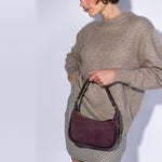 Mia Crescent Small Hobo In Suede Leather - Dark Cherry