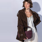 Mia Crescent Hobo In Suede Leather - Dark Cherry