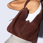 Atlas Hobo Bag In Suede Leather - Chocolate
