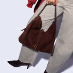 Atlas Hobo Bag In Suede Leather - Chocolate