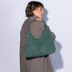 Atlas Hobo Bag In Suede Leather - Pine Needle