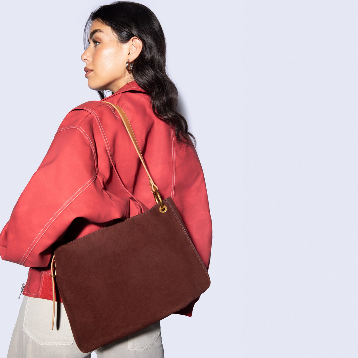 Rayna Shoulder Bag In Suede Leather - Chocolate