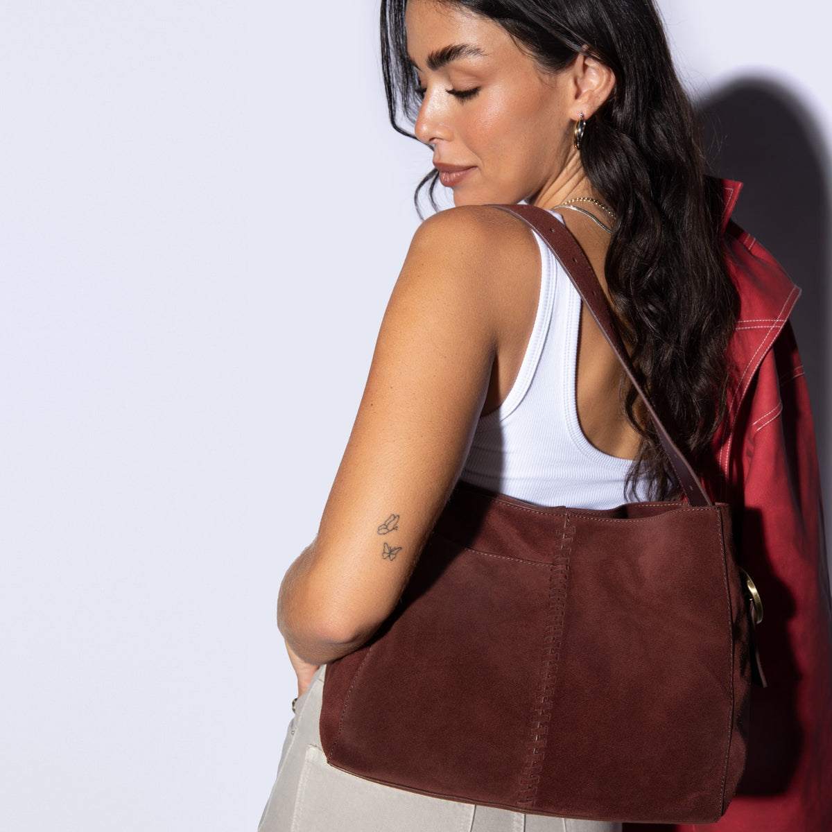 Render Shoulder Bag In Suede Leather - Chocolate
