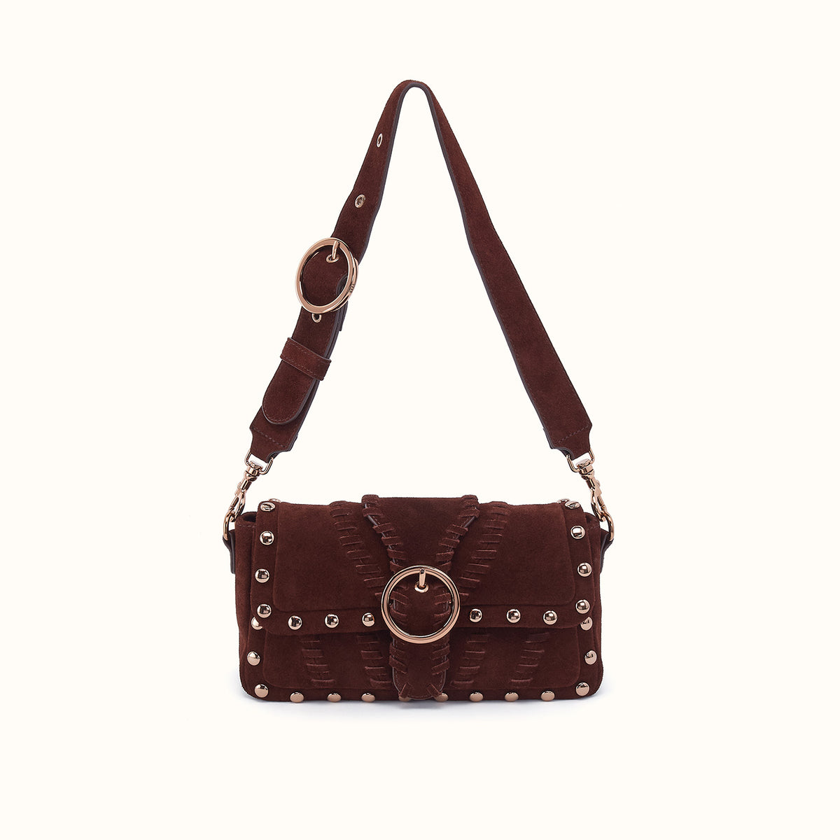 Charlie Baguette Bag In Suede Leather - Chocolate