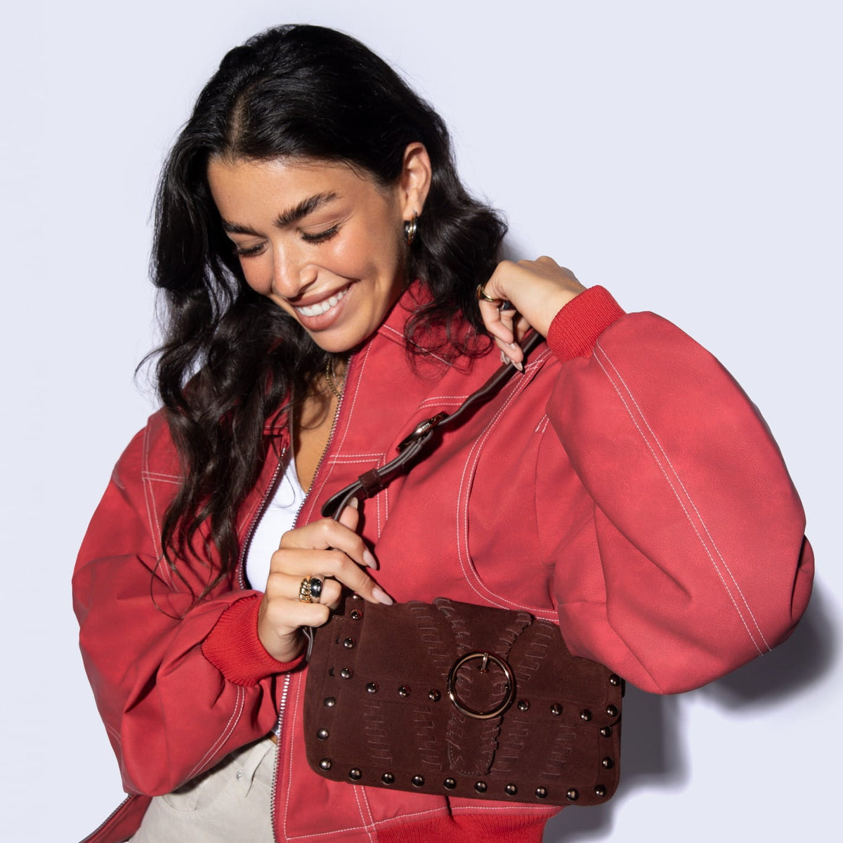 Charlie Baguette Bag In Suede Leather - Chocolate