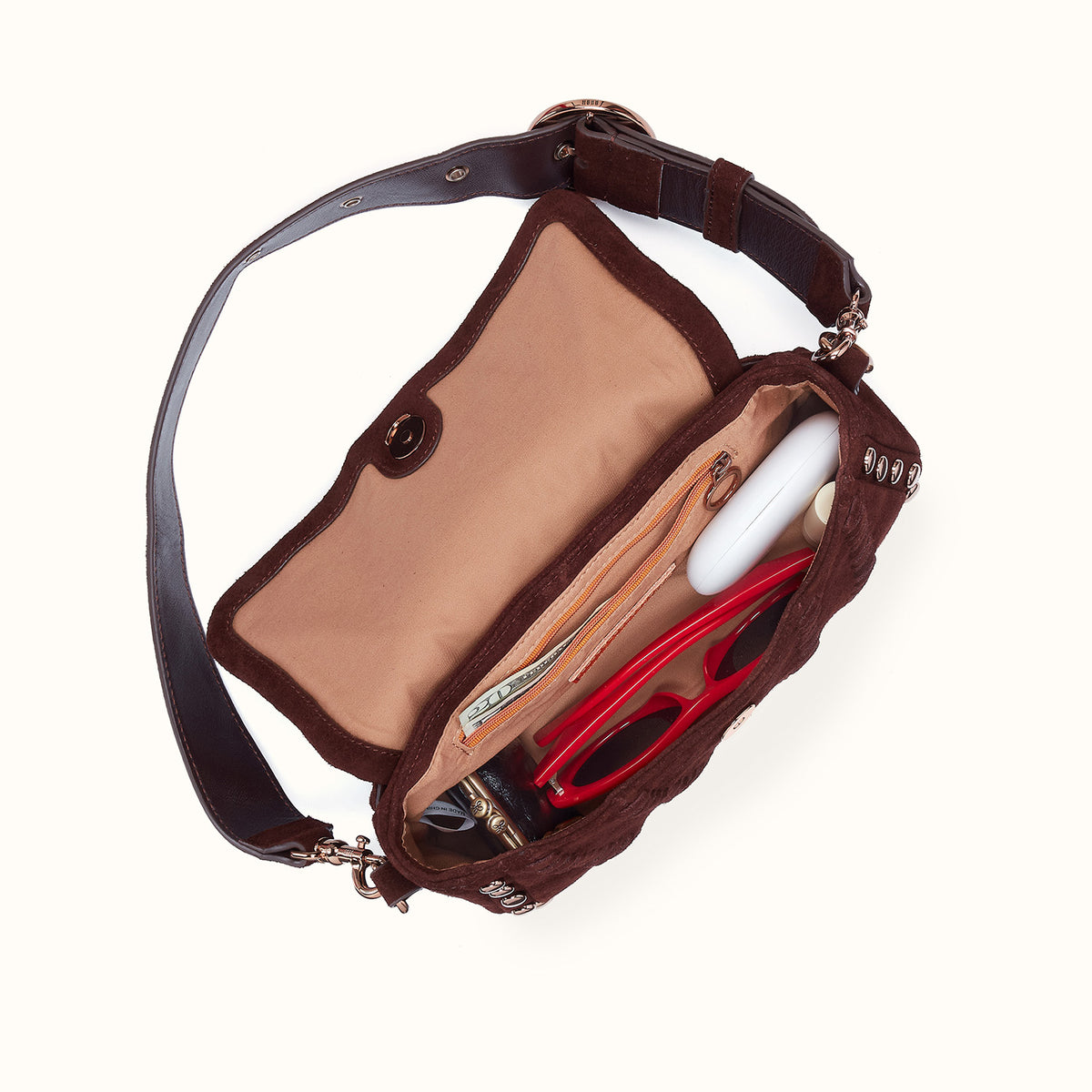 Charlie Baguette Bag In Suede Leather - Chocolate