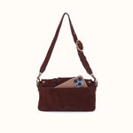 Charlie Baguette Bag In Suede Leather - Chocolate