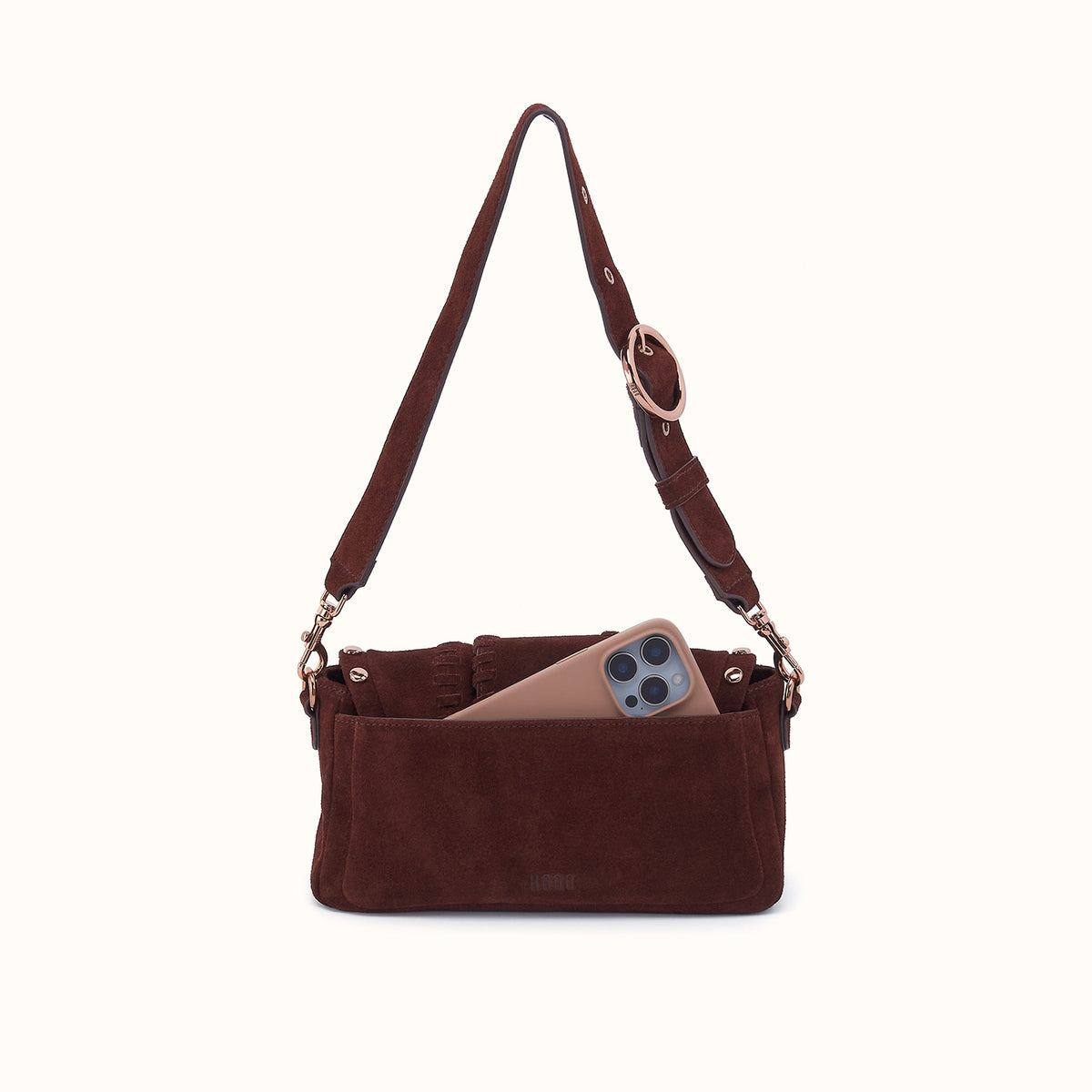 Charlie Baguette Bag In Suede Leather - Chocolate