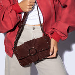 Charlie Baguette Bag In Suede Leather - Chocolate
