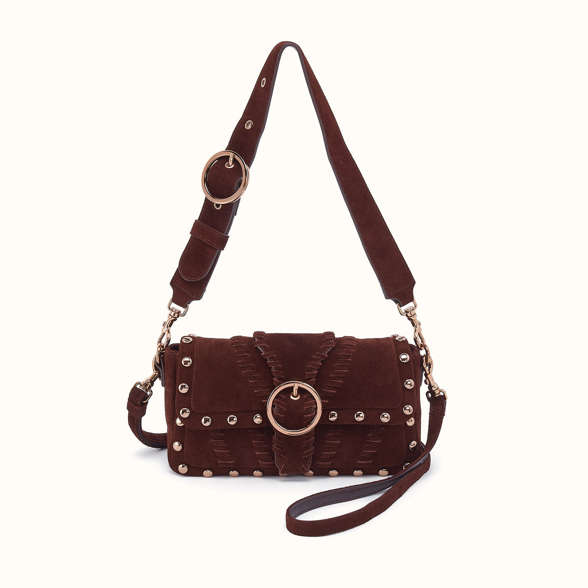 Charlie Baguette Bag In Suede Leather - Chocolate