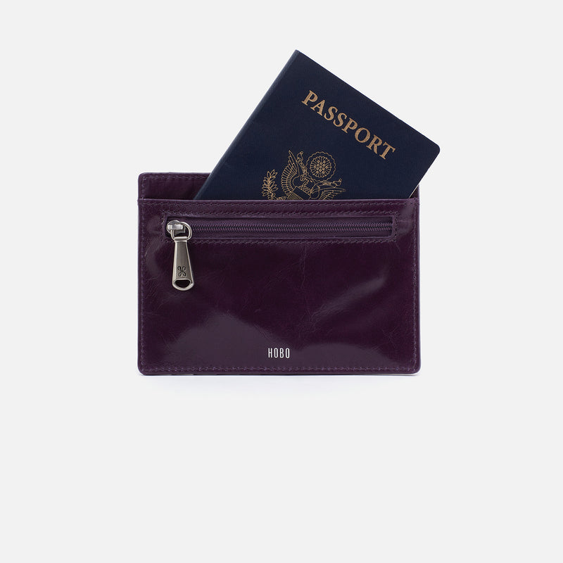 Euro Slide Card Case in Polished Leather - Deep Purple