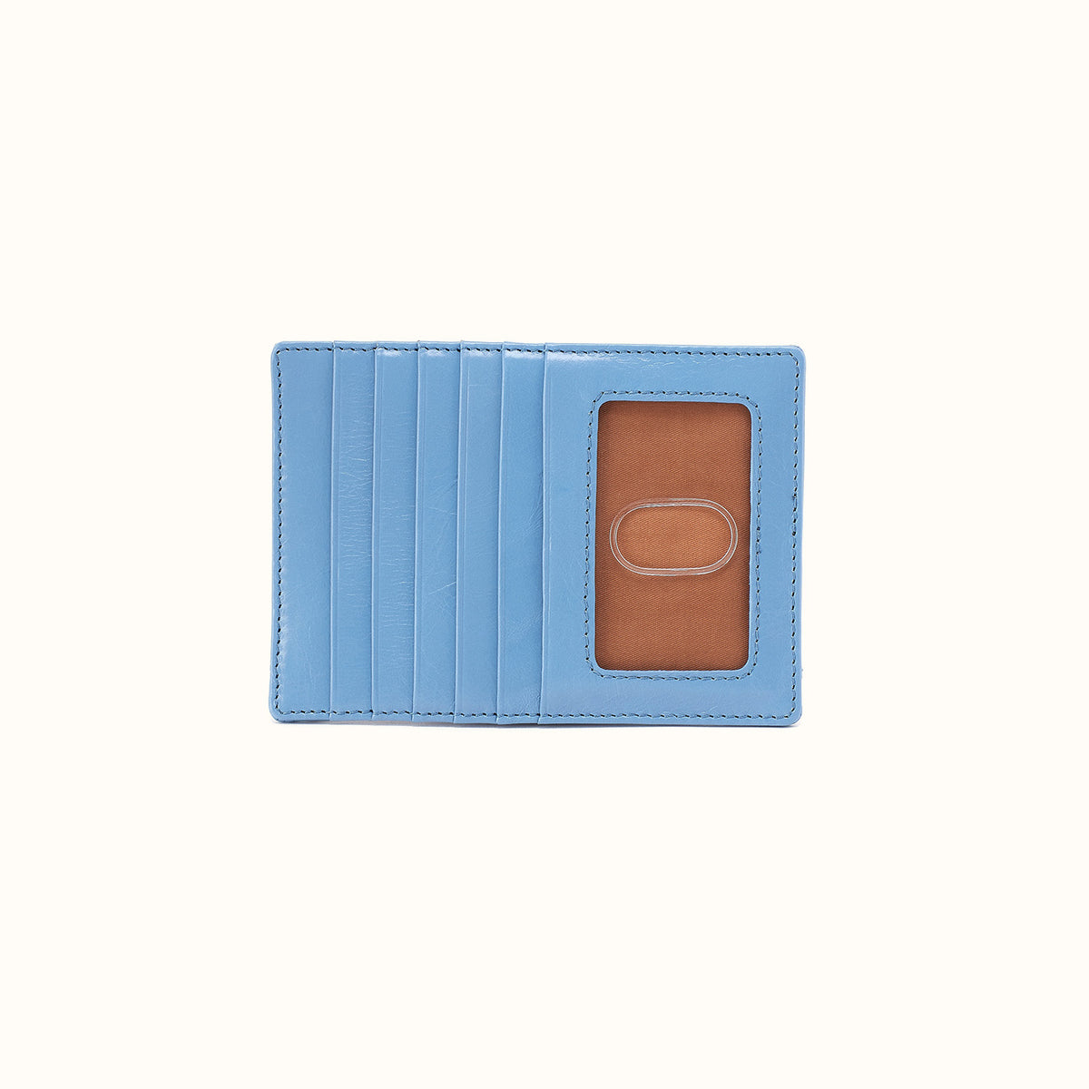 Euro Slide Card Case In Polished Leather - Faded Denim- FOL