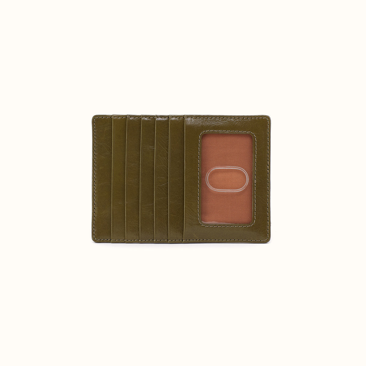 Euro Slide Card Case In Polished Leather - Olive Veil- FOL