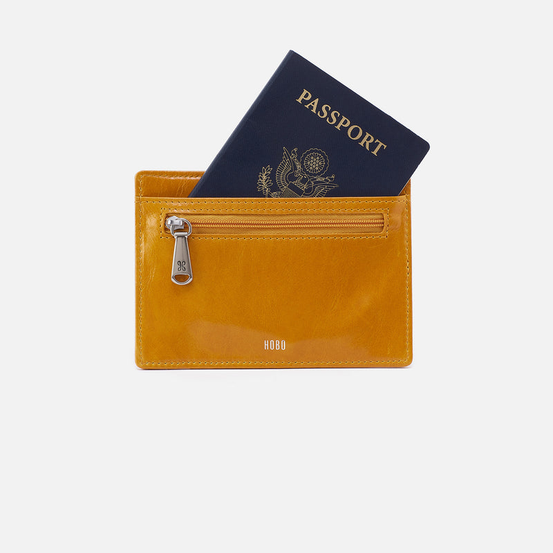 Euro Slide Card Case in Polished Leather - Warm Amber