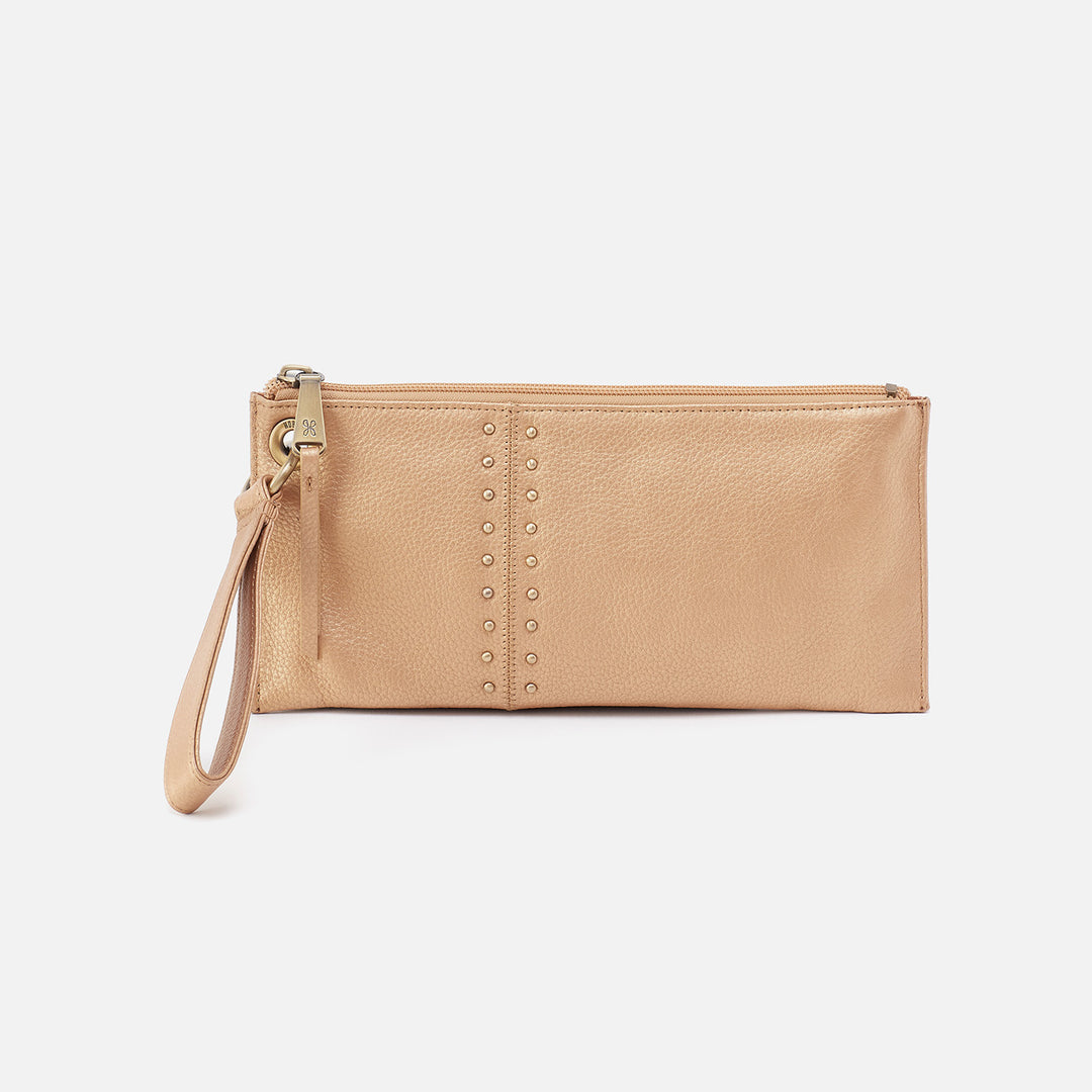 Vida Wristlet In Metallic Leather Gilded Beige