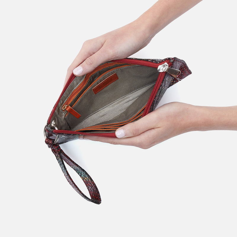 Vida Wristlet in Printed Leather - Holiday Stripe