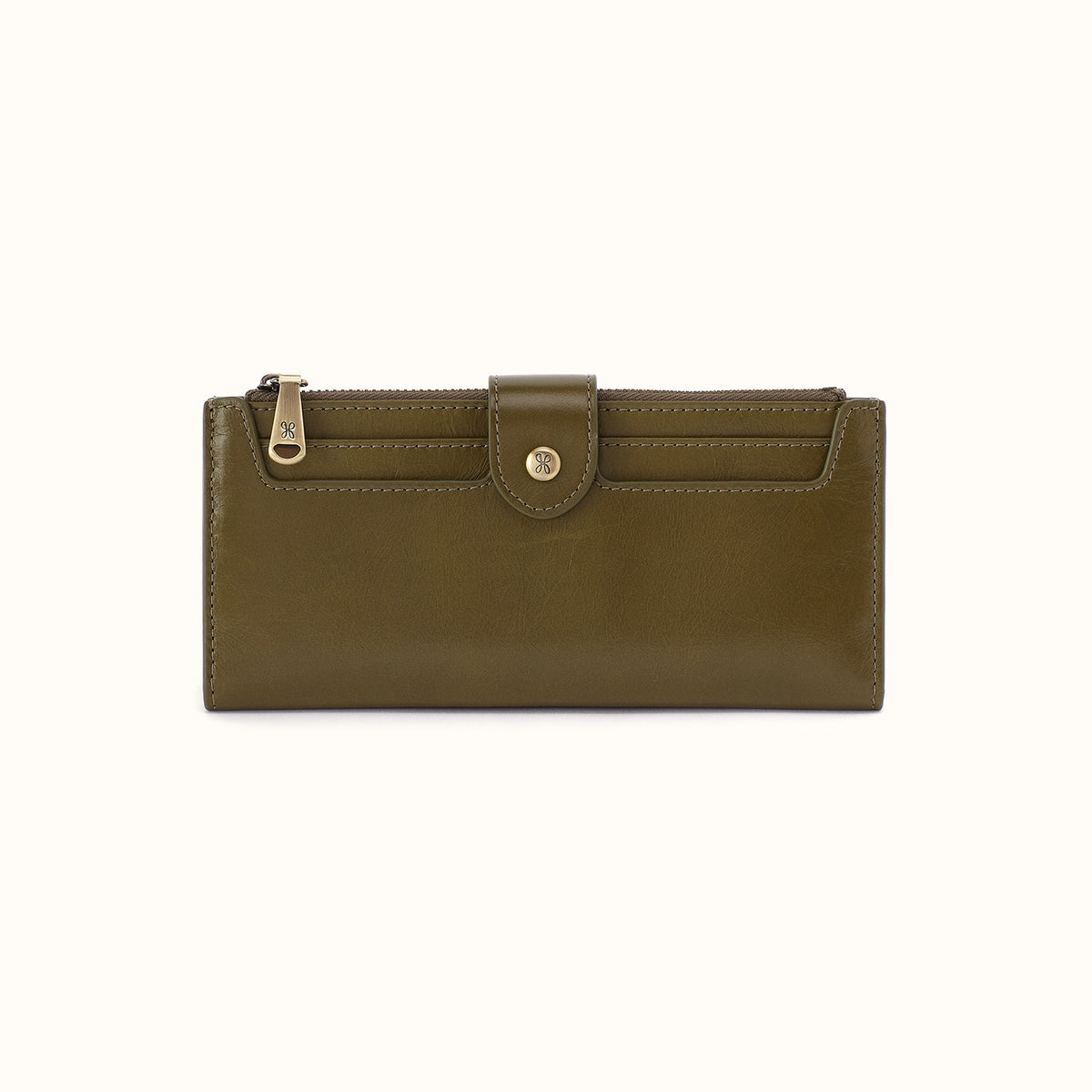 Dunn Continental Wallet In Polished Leather - Olive Veil- FOL