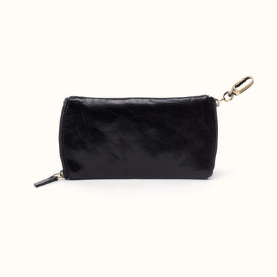 Spark Double Eyeglass Case In Polished Leather - Black