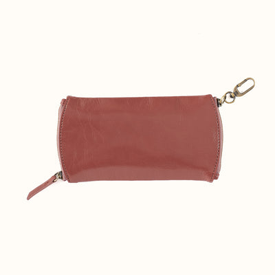 Spark Double Eyeglass Case In Polished Leather - Rosewood