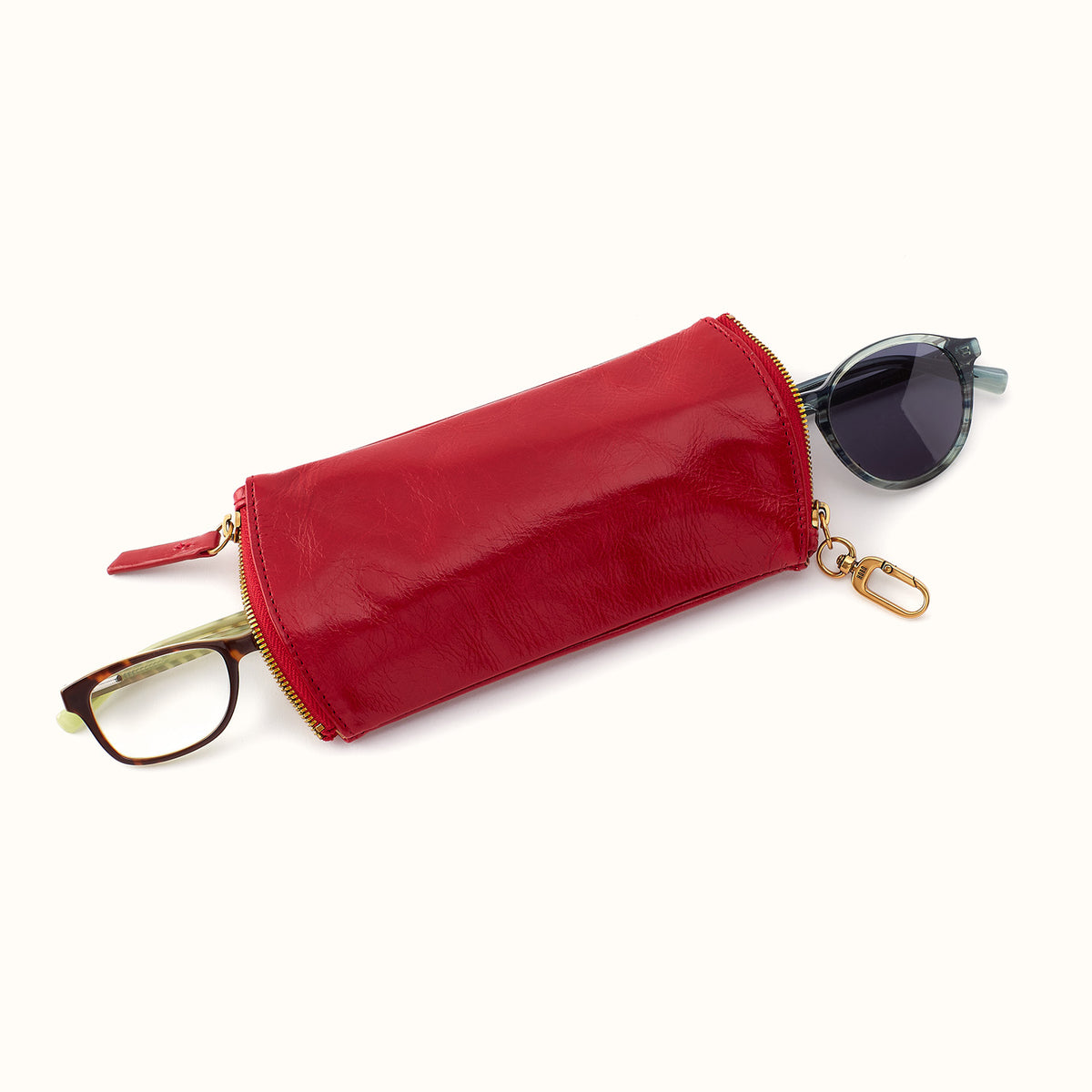 Spark Double Eyeglass Case In Polished Leather
