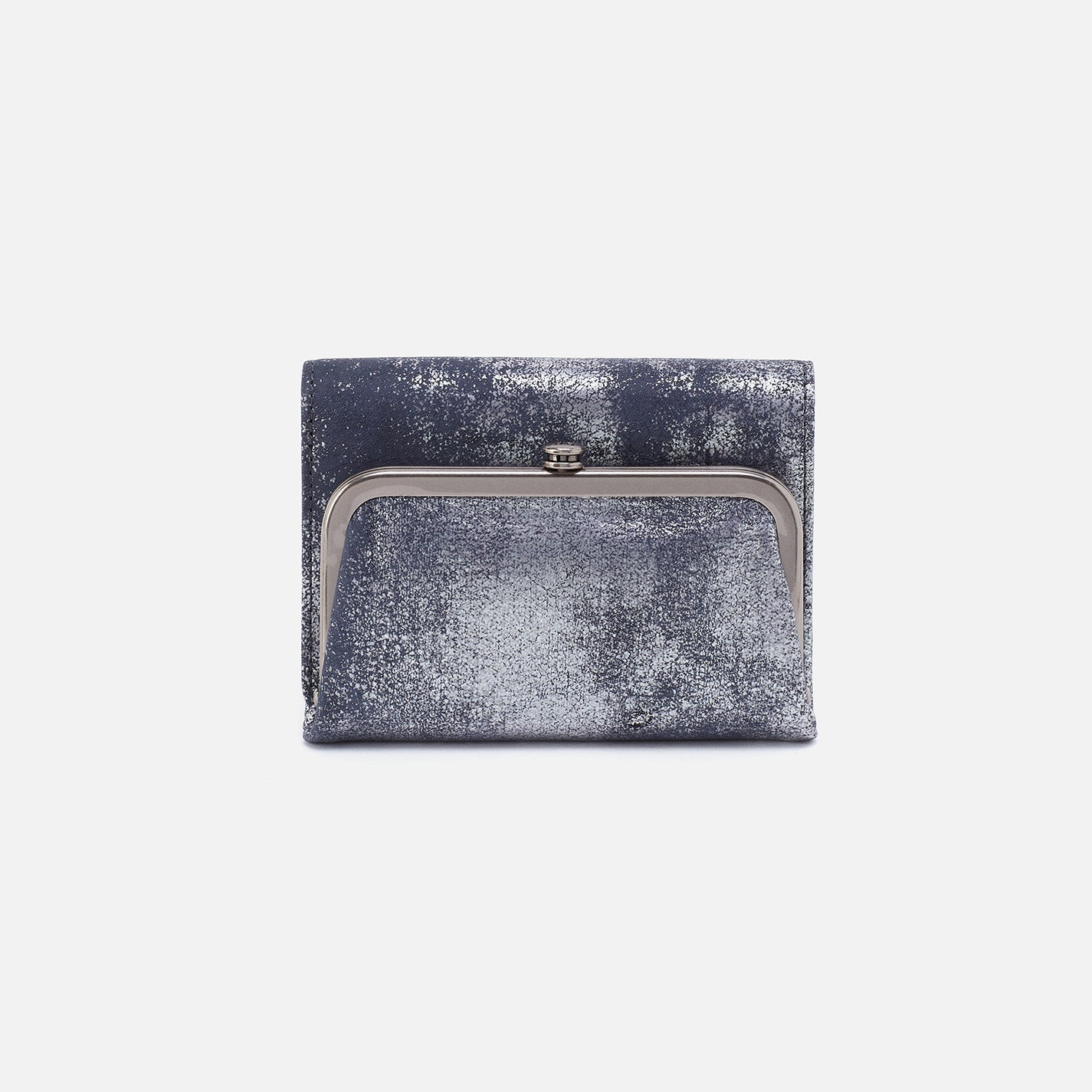 Robin Compact Wallet In Metallic Leather Blue Pewter HOBO