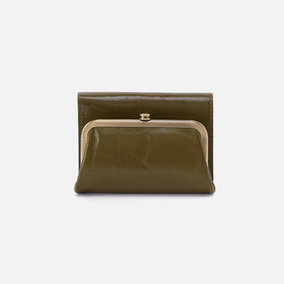 Robin Compact Wallet In Polished Leather - Olive Veil