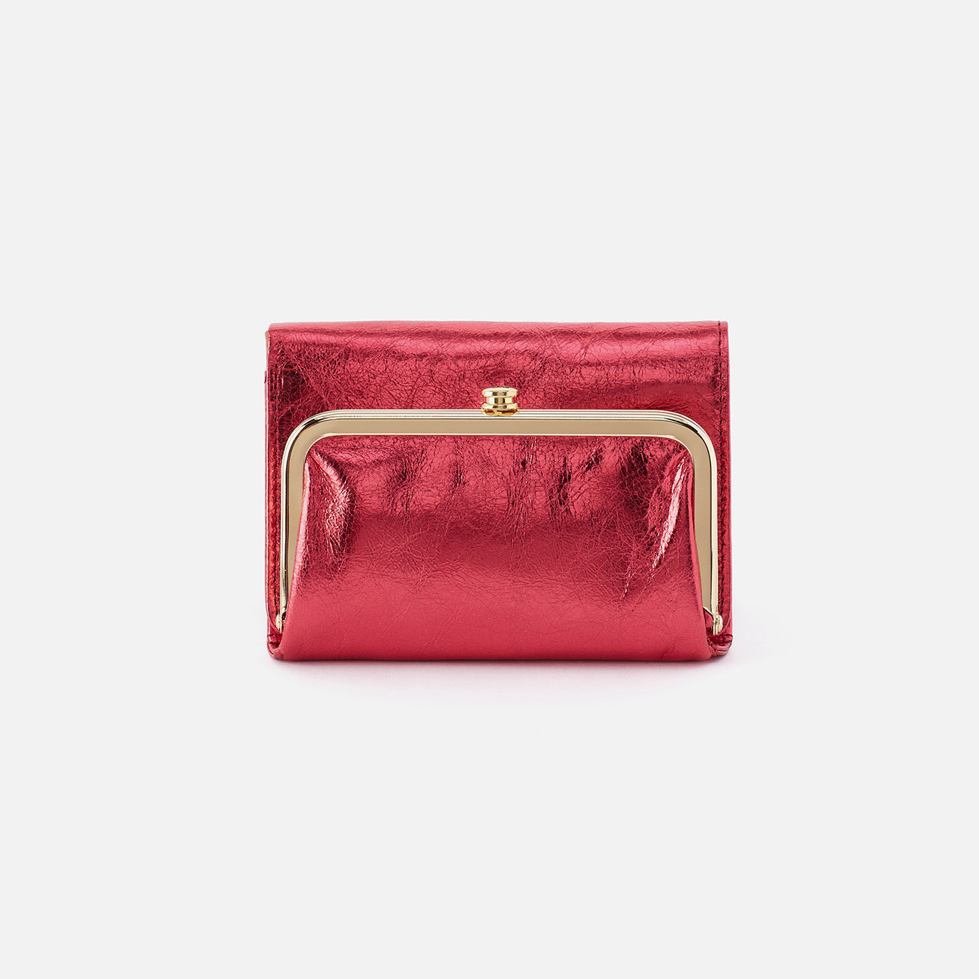 Robin Compact Wallet in Metallic Leather - Strawberry Fields