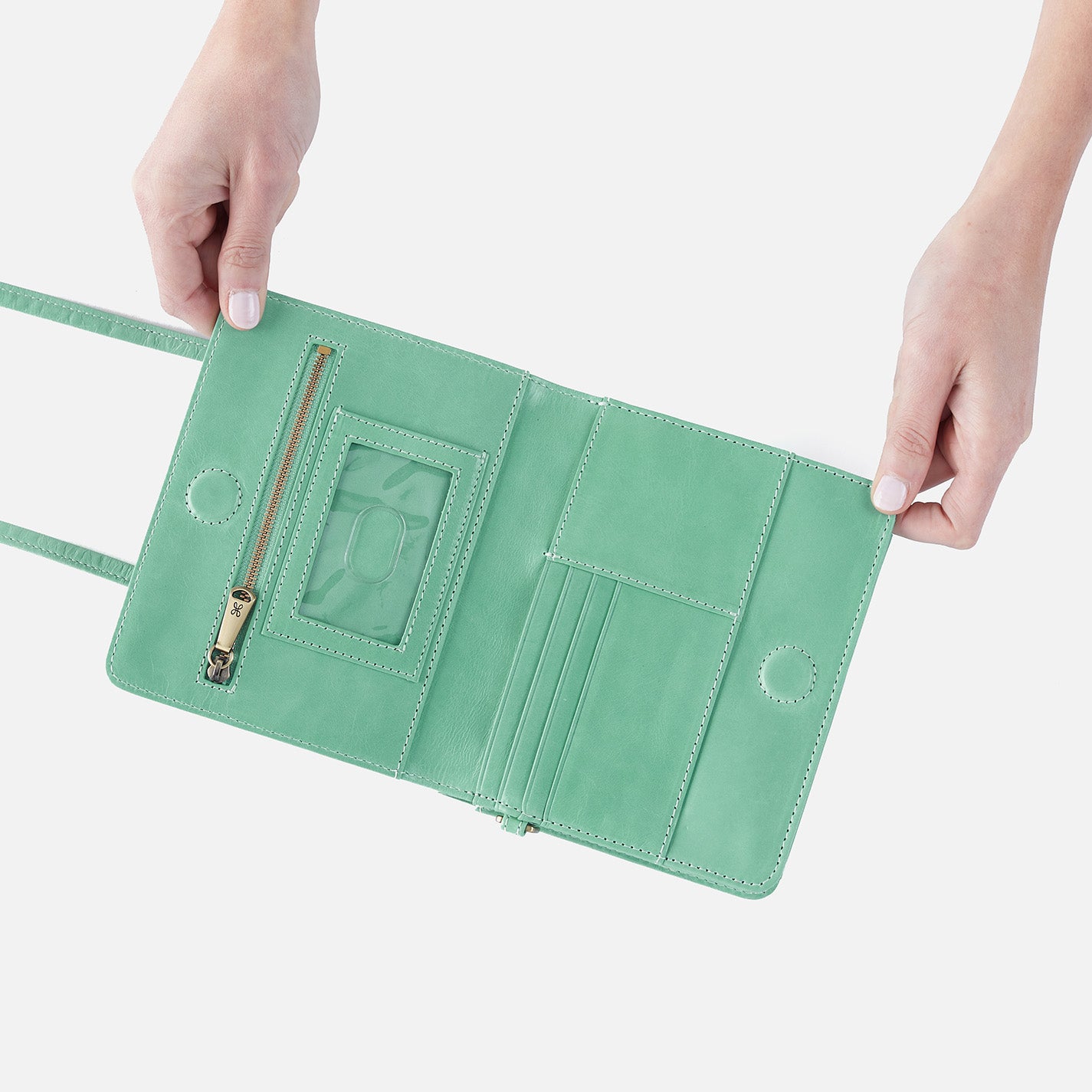 Jill Wallet Crossbody in Polished Leather Seaglass HOBO