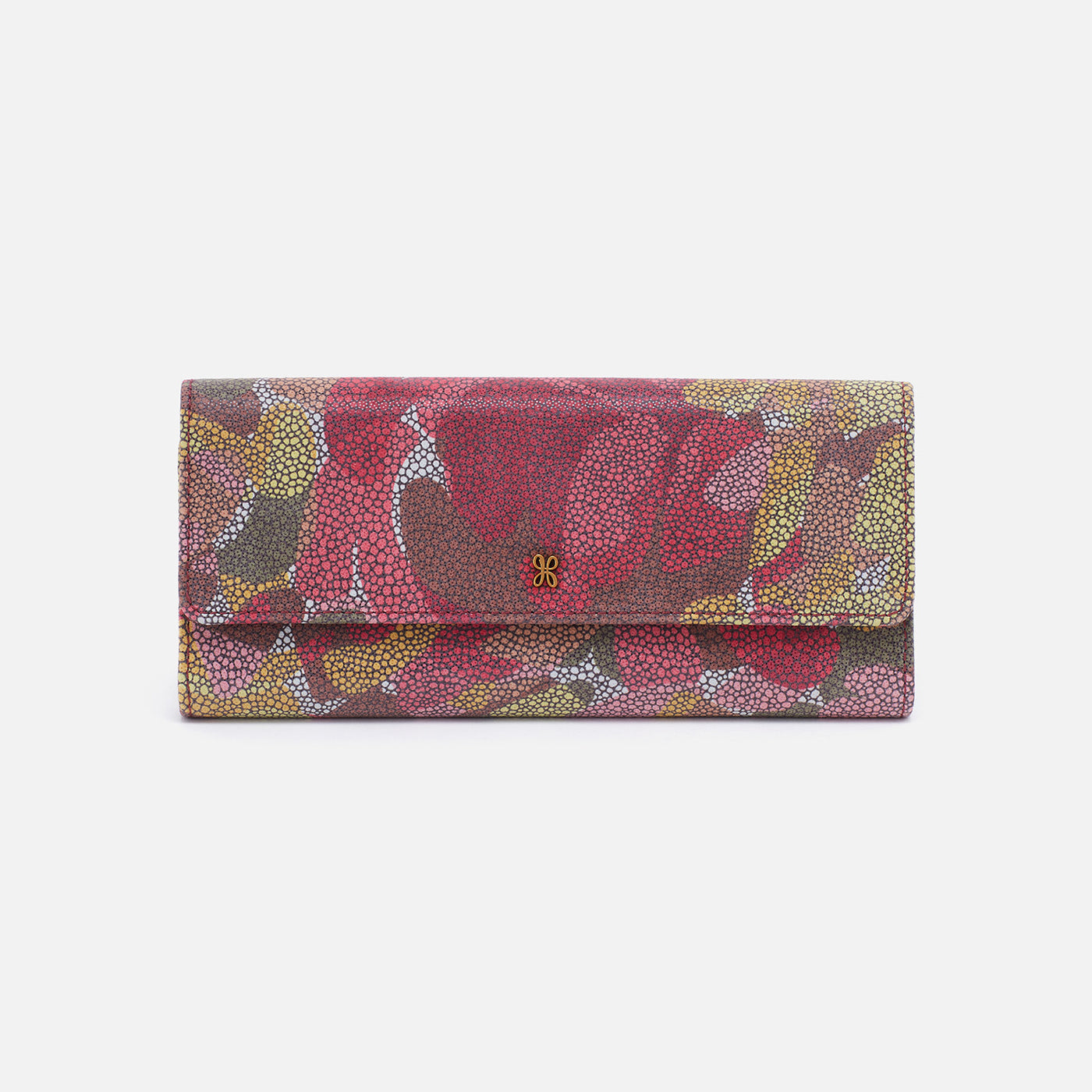 Jill Large Trifold Continental Wallet in Printed Leather - Abstract Foliage