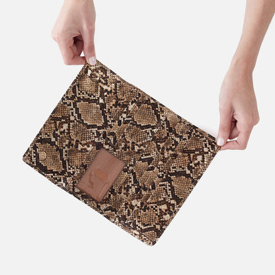 Jill Large Trifold Continental Wallet in Printed Leather - Golden Snake