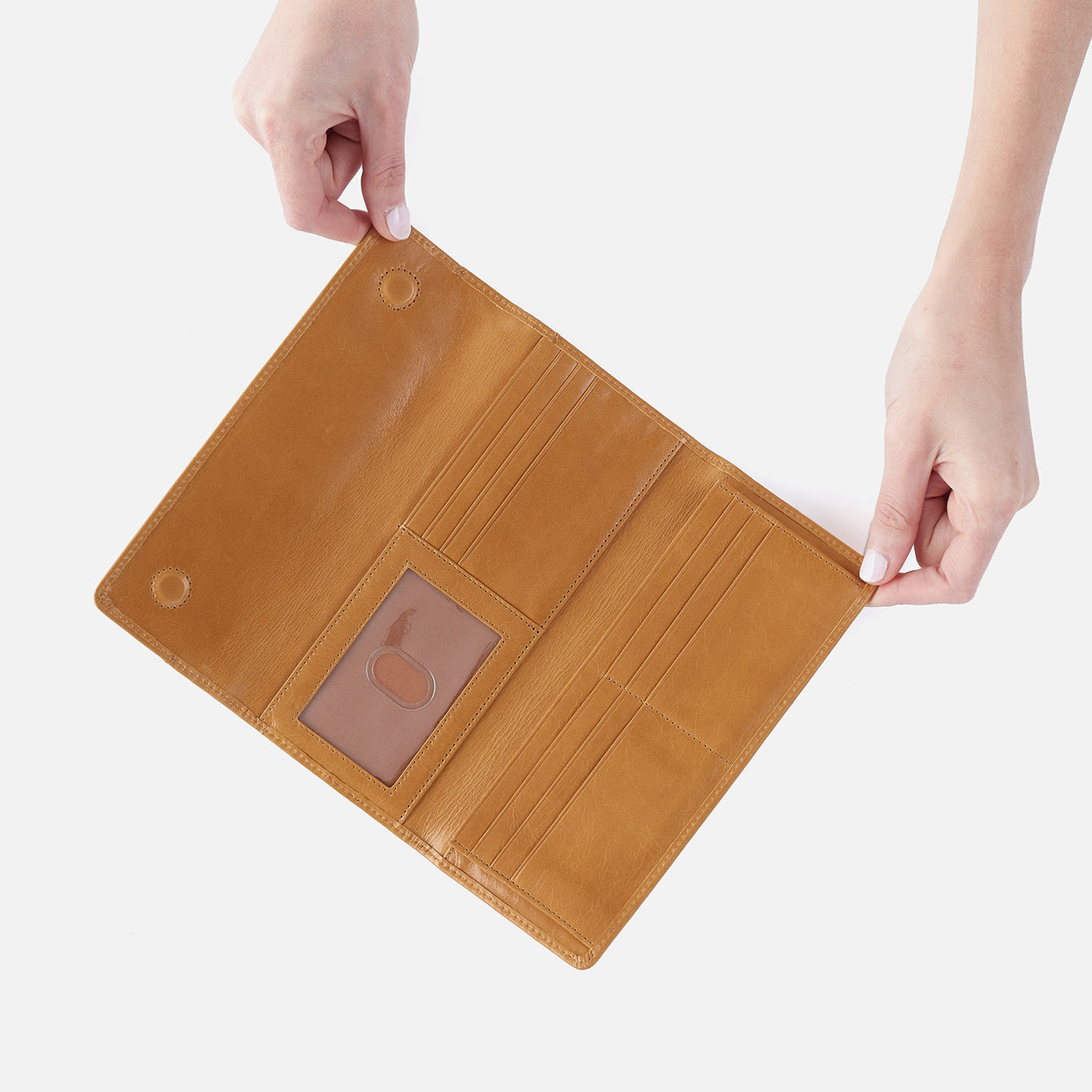 Jill Large Trifold Wallet in Polished Leather - Natural