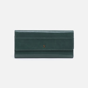 Jill Large Trifold Wallet in Polished Leather - Sage Leaf