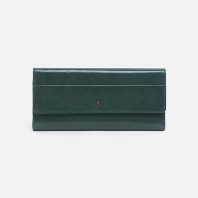 Jill Large Trifold Continental Wallet in Polished Leather - Sage Leaf
