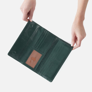 Jill Large Trifold Wallet in Polished Leather - Sage Leaf