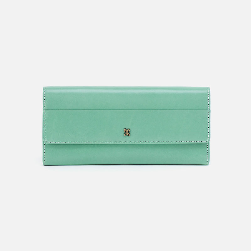 Jill Large Trifold Wallet in Polished Leather - Seaglass