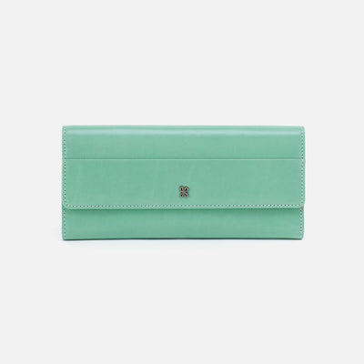 Jill Large Trifold Wallet in Polished Leather - Seaglass