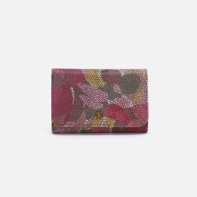 Jill Trifold Wallet in Printed Leather - Abstract Foliage