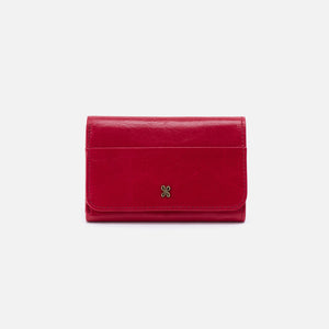 Jill Trifold Wallet in Polished Leather - Claret
