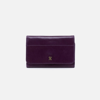 Jill Trifold Wallet in Polished Leather - Deep Purple