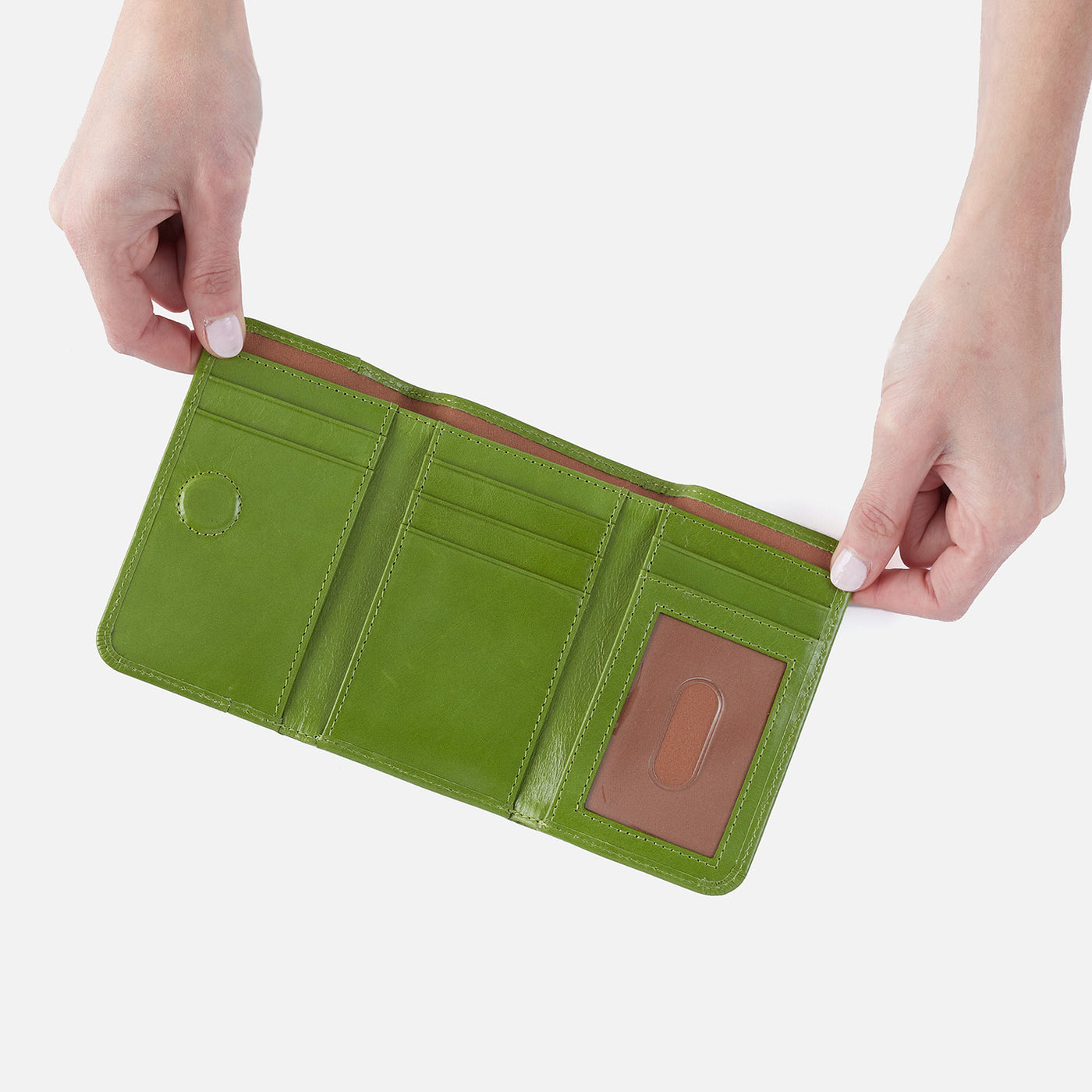 Jill Trifold Wallet in Polished Leather - Garden Green