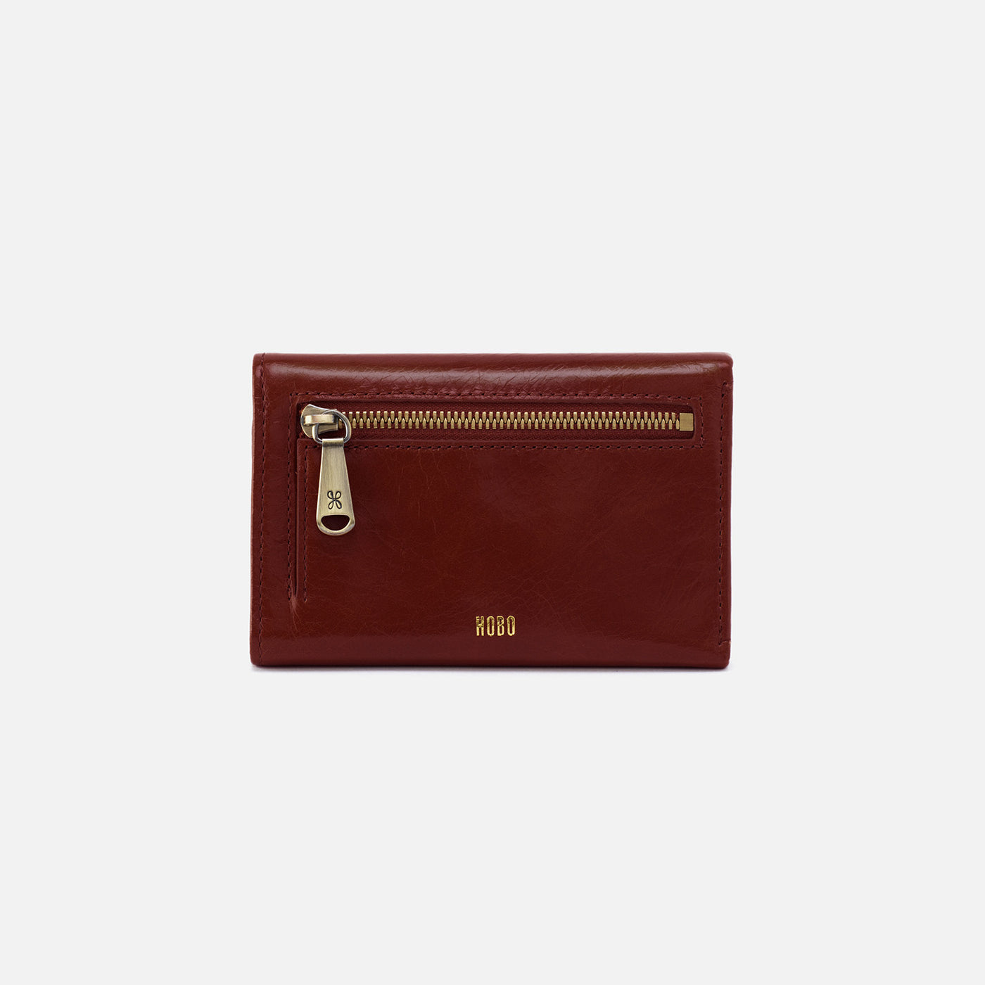 Jill Trifold Wallet in Polished Leather - Henna
