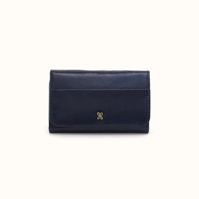 Jill Trifold Wallet In Polished Leather - Ink Navy