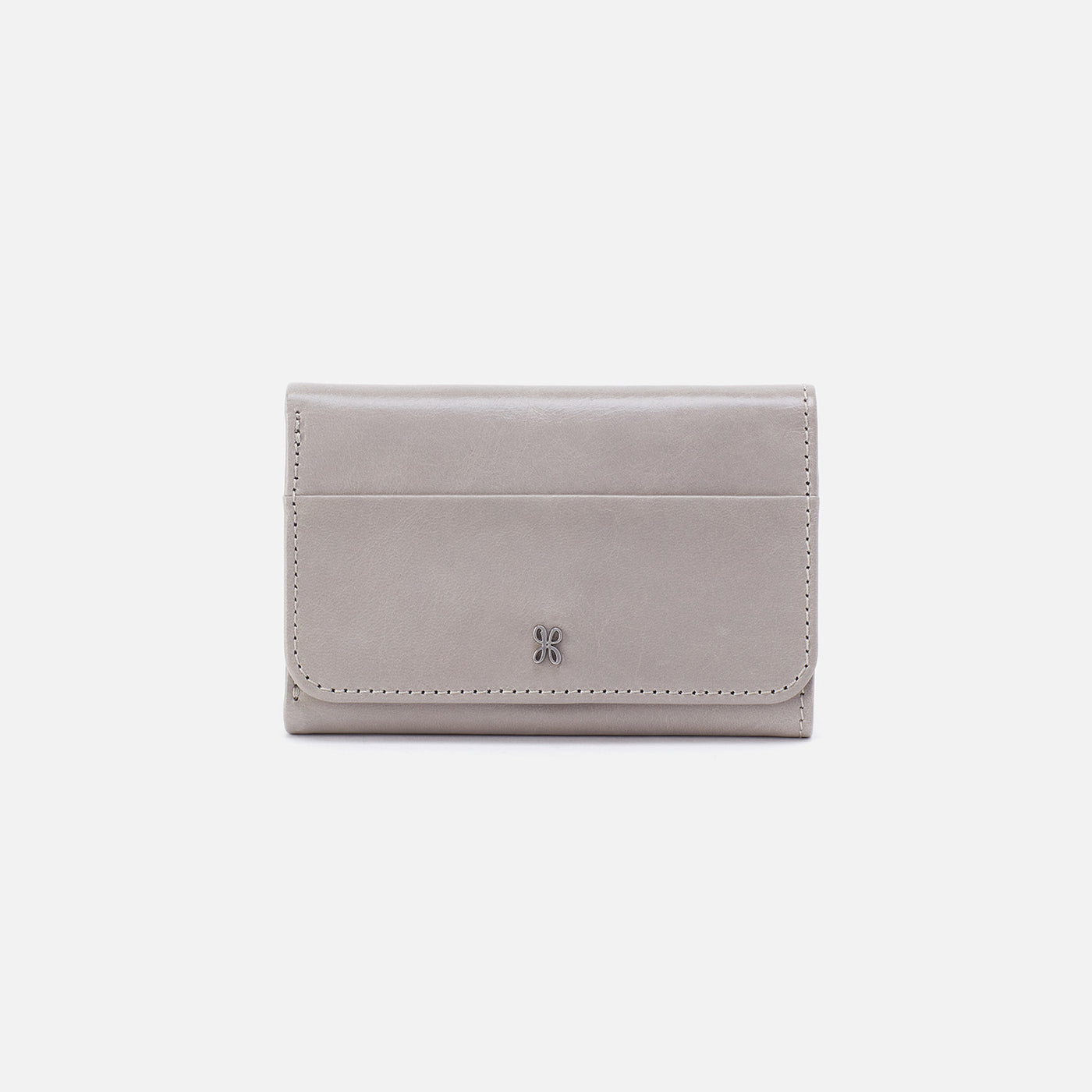 Jill Trifold Wallet in Polished Leather - Light Grey