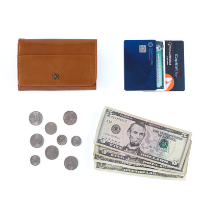 Jill Trifold Wallet in Polished Leather - Natural