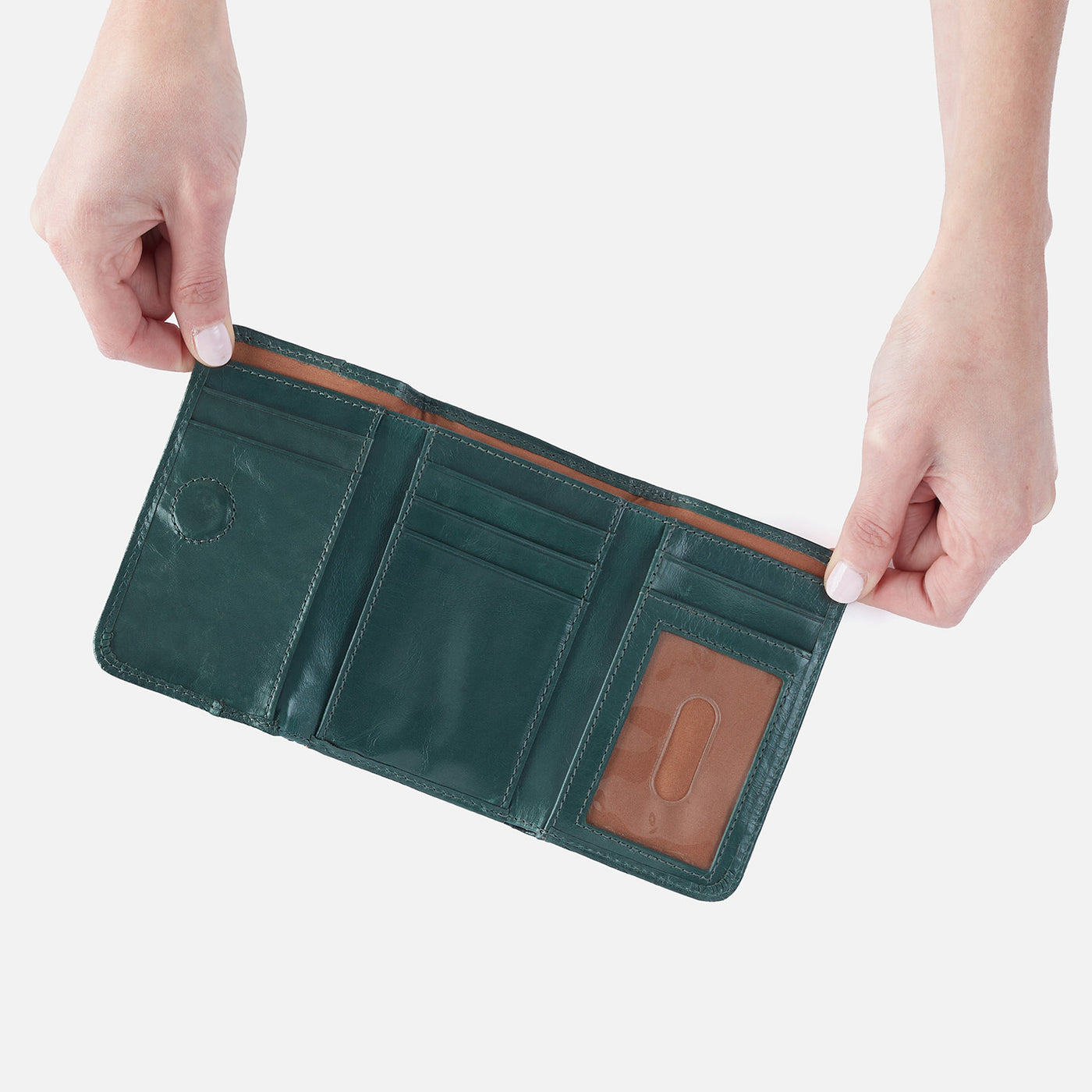Jill Trifold Wallet in Polished Leather - Sage Leaf