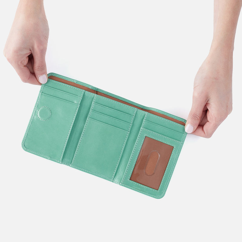 Jill Trifold Wallet in Polished Leather - Seaglass