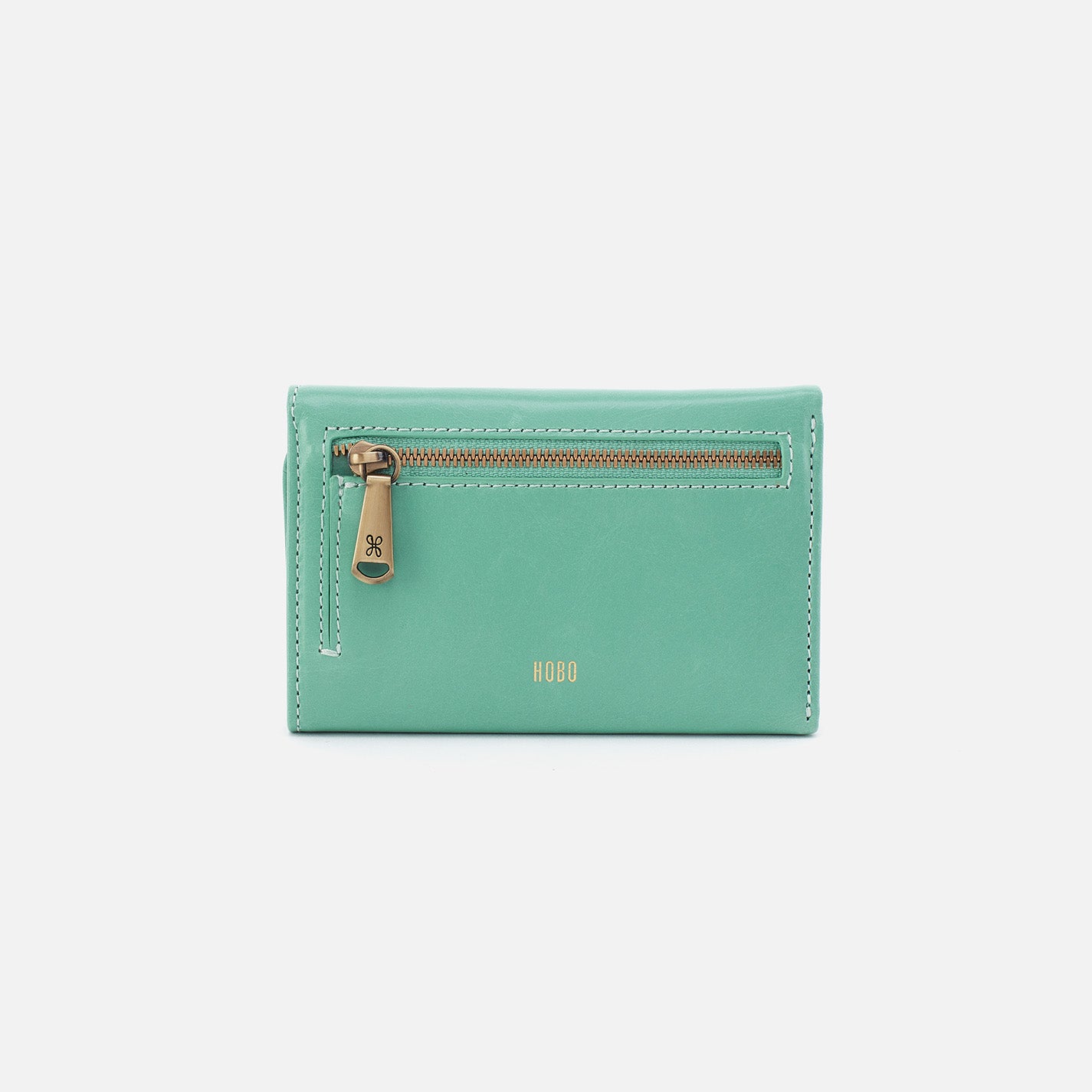 Jill Trifold Wallet in Polished Leather Seaglass HOBO