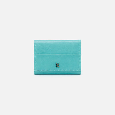 Jill Mini Trifold Wallet in Polished Leather - Light Aqua
