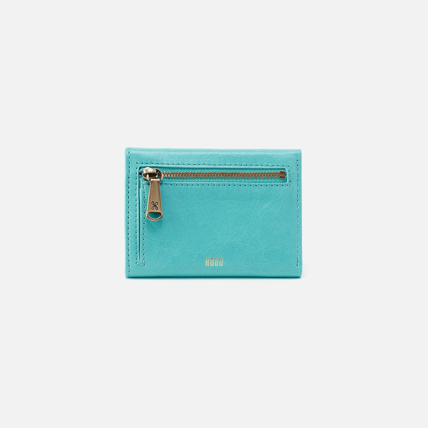 Jill Mini Trifold Wallet in Polished Leather - Light Aqua